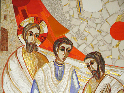 Jésus ressuscité et les disciples d’Emmaüs. Chapelle du séminaire, Reggio Emilia – Italie, 2003.
