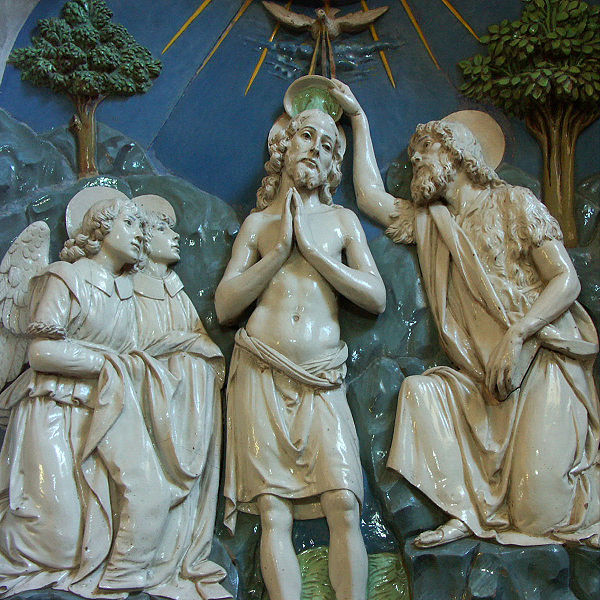 Andrea della Robbia (Florence 1435 - 1525), Baptême du Christ, céramique.